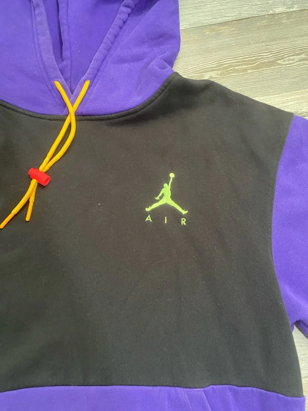 Jordan Colorblock Crewneck Hoodie in Purple, Black & Yellow